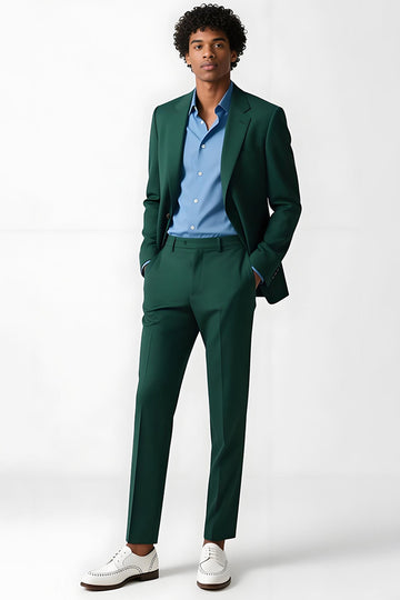 Verde Escuro Single Breasted 2 Piece Notched Lapela Ternos Masculinos